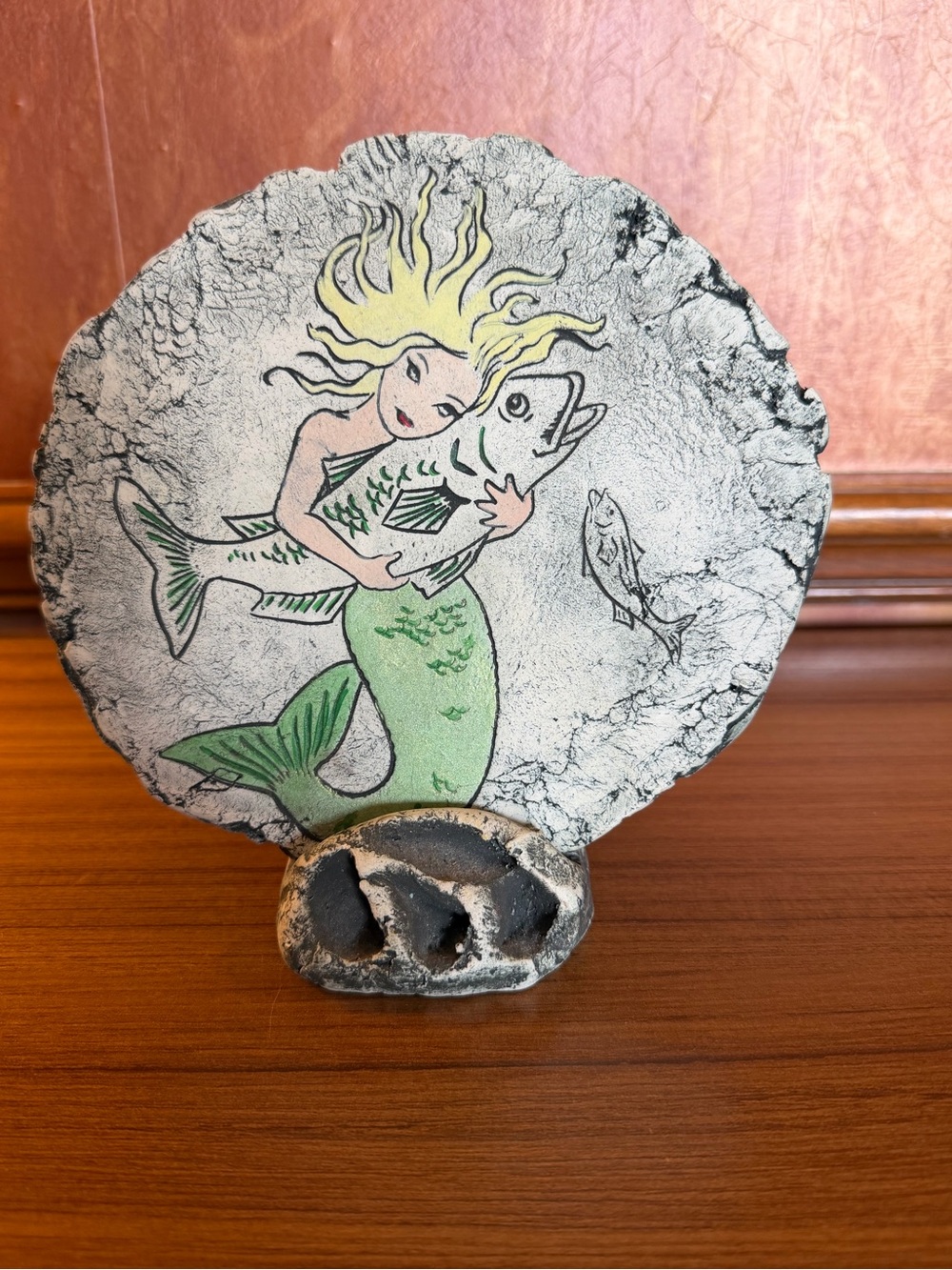 Vintage Stan Langtwait Shapes of Clay Mermaid Plaque Mount St Helens Ash Stone